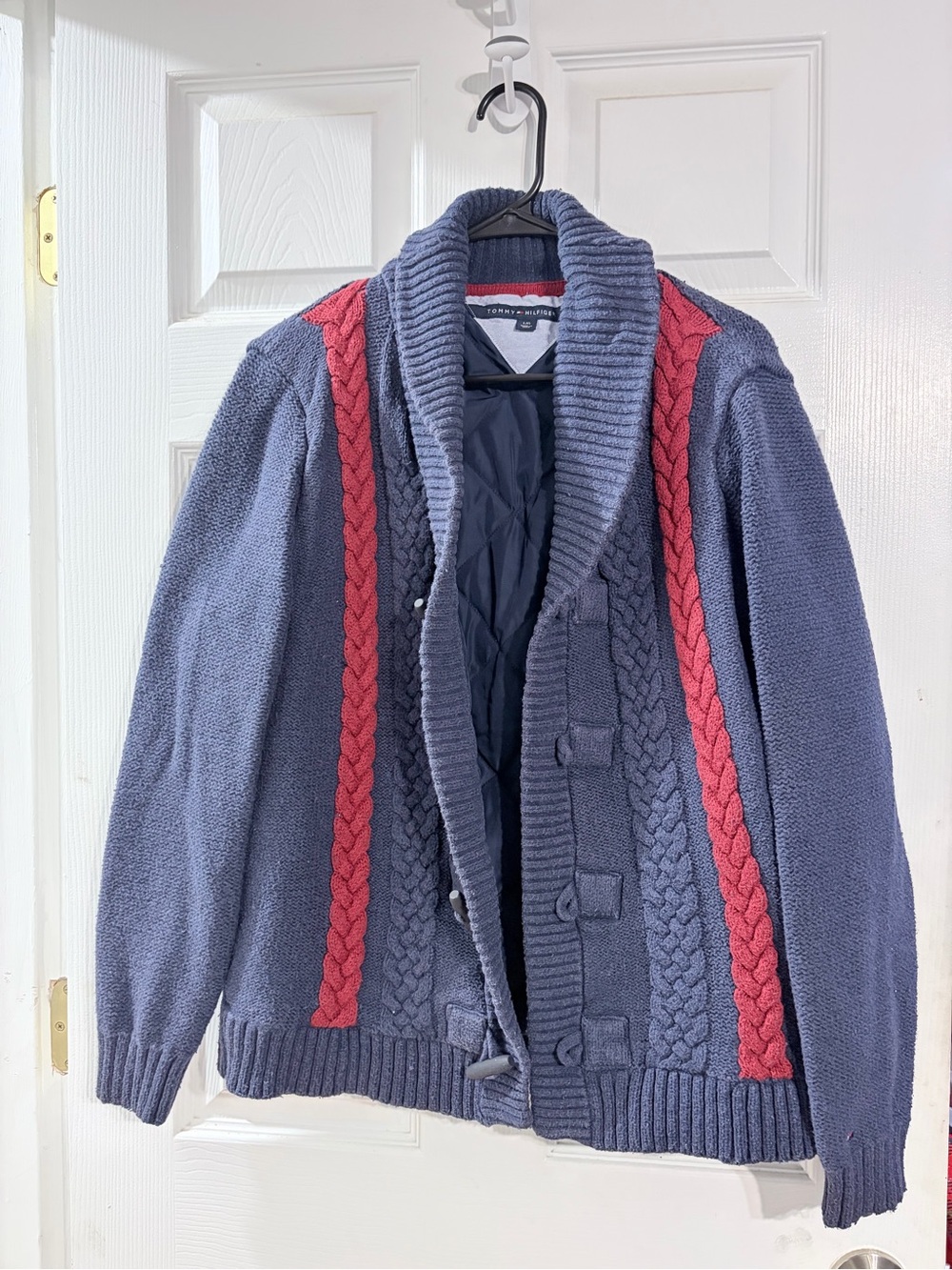 Tommy Hilfiger Men’s L Cable Knit Toggle Cardigan Quilted Lined Wool Blend